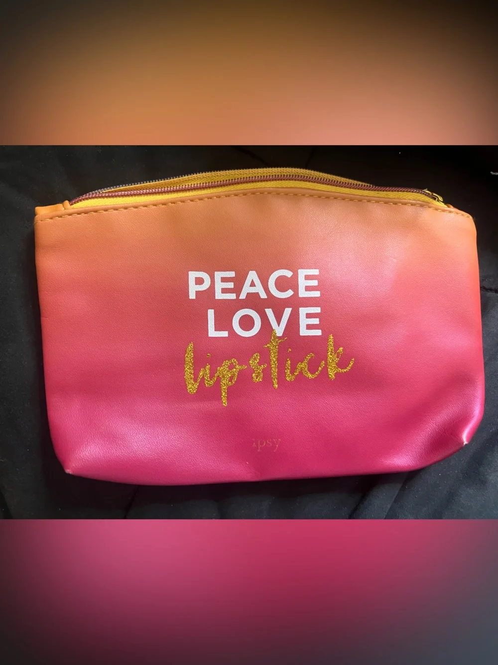 ipsy Orange to Pink Ombre 'PEACE LOVE lipstick' Cosmetic Pouch